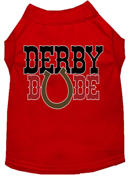 Derby Dude Screen Print Dog Shirt Red Sm